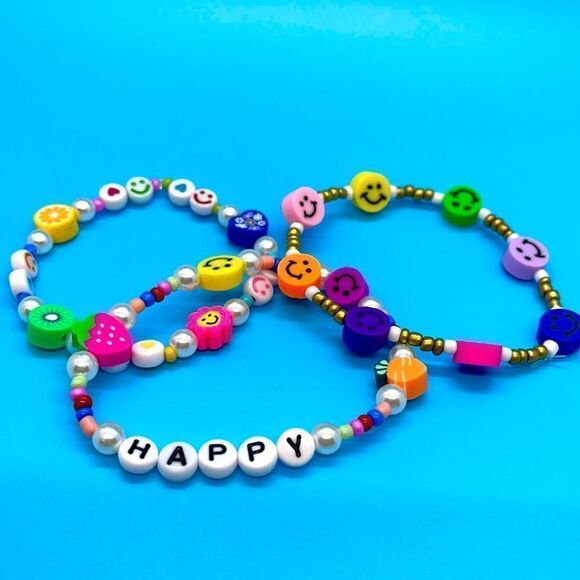 Y2K Beads Happy Trio - 3 Beaded Stretchy Bracelets - Picture 1 of 5